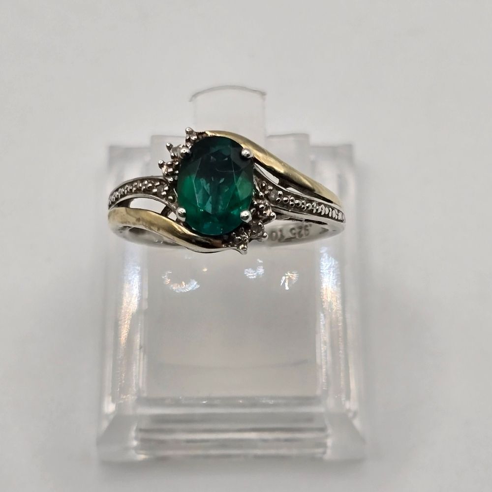 Genuine Emerald Diamond 925 & 10K Gold Ring